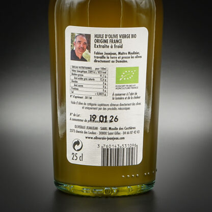huile d'olive vierge extra Bio- oliveraie Jeanjean - cuvée Marcel
