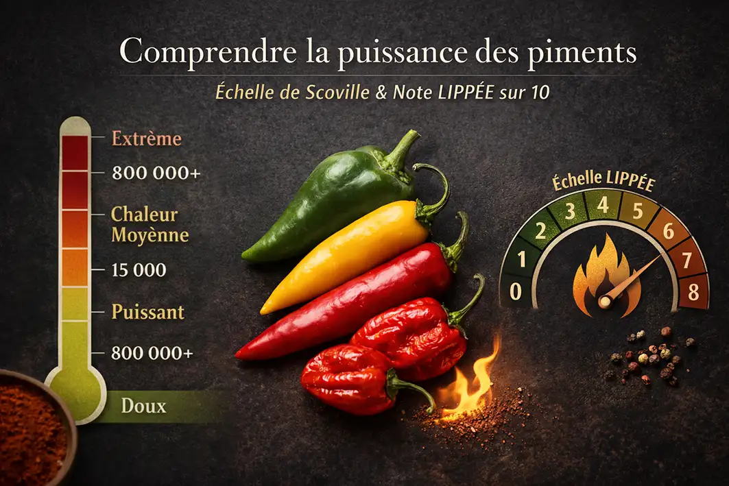 comprendre la puissance des piments. Échelle de Scoville & Note LIPPÉE