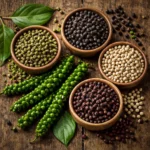 les couleurs du poivre, vert, noir, rouge, blanc.